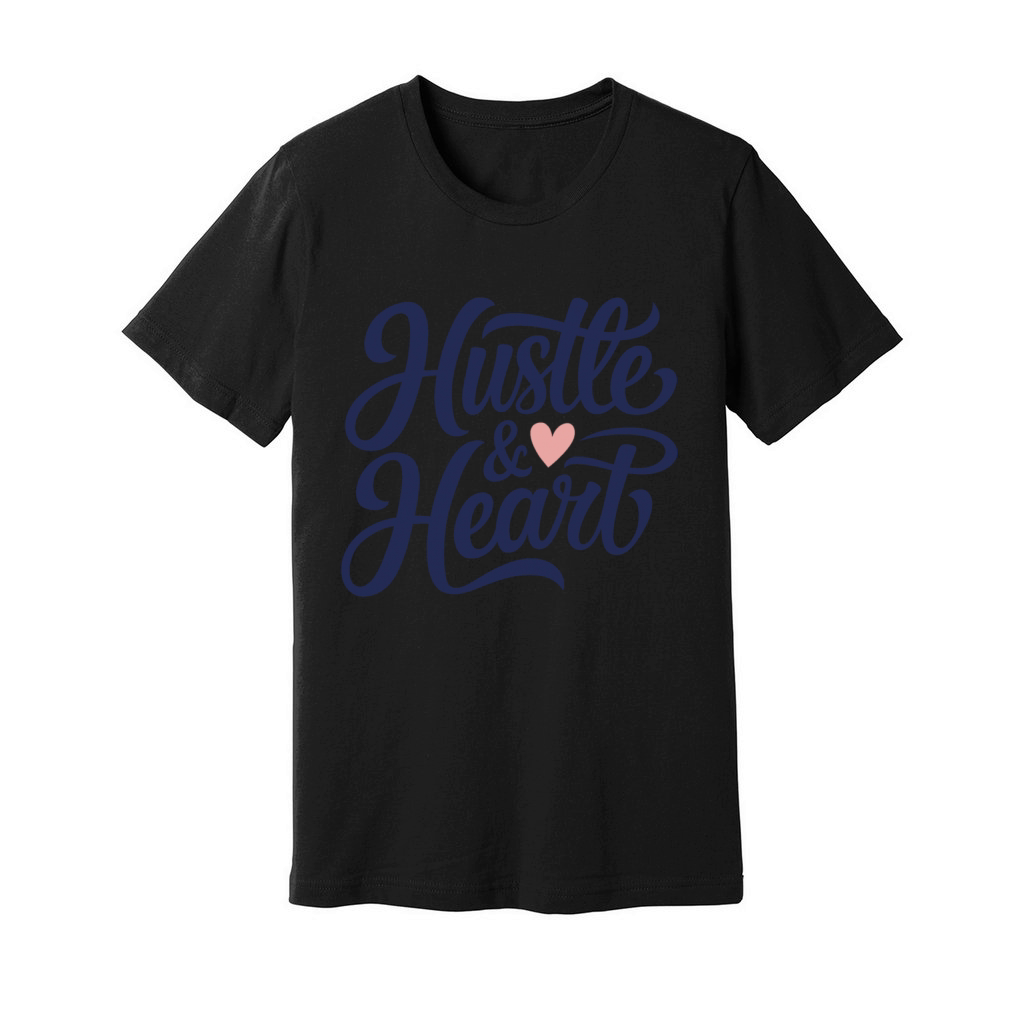 Hustle and Heart Inspirational Calligraphy Unisex Jersey Tee