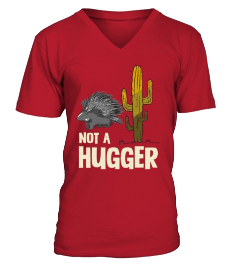 Not A Hugger Porcupine Cactus Humor Graphic V-Neck T-shirt
