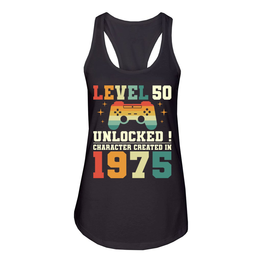 Level 50 1975 50th Birthday Gamer Women's Racerback Tank
