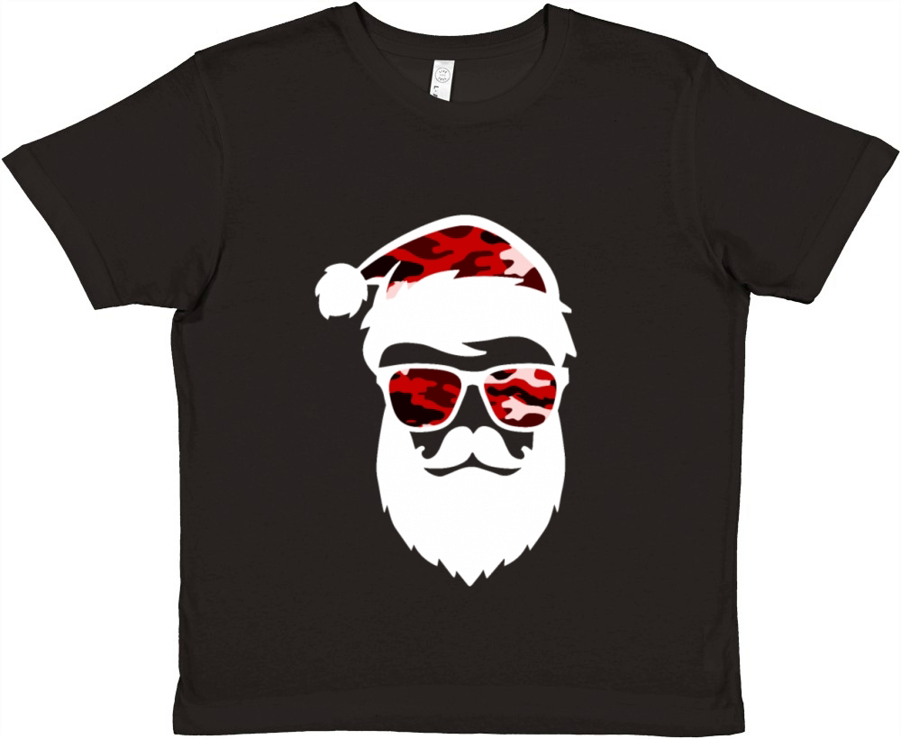Funny Santa Claus Face Sunglasses Camo Camouflage Premium Kids Crewneck T-shirt