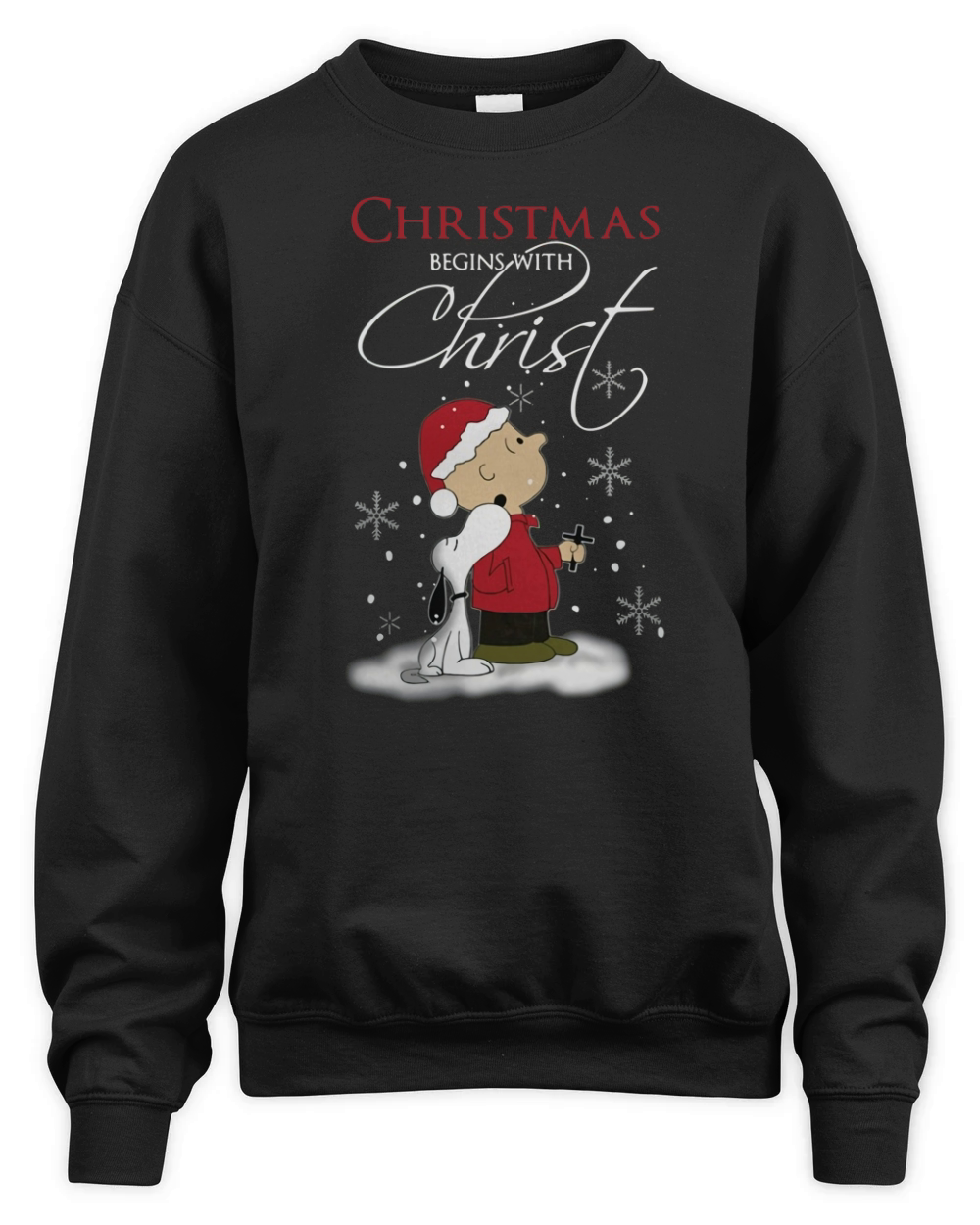 Snoopy and Charlie Christmas begins with Christ Unisex Premium Crewneck Sweatshirt