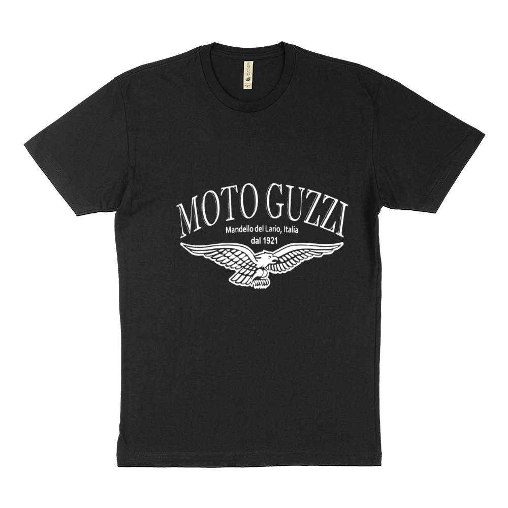 Moto Guzzi Mandello Del Lario Mens Black Biker T-Shirt Sustainable T-Shirt