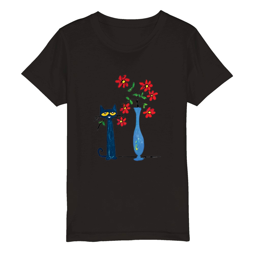 Pete the Cat Pete with Red Flowers Organic Kids Crewneck T-shirt