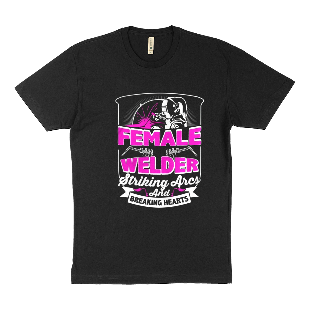 Female Welder Striking Arcs And Breaking Hearts Sustainable T-Shirt