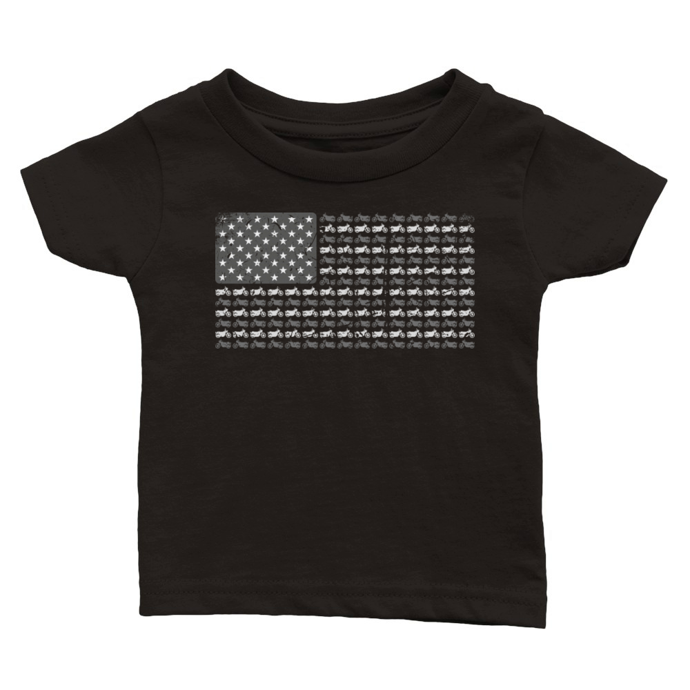 Motorbike USA Flag 4th of July Vintage Motorcycles Classic Baby Crewneck T-shirt
