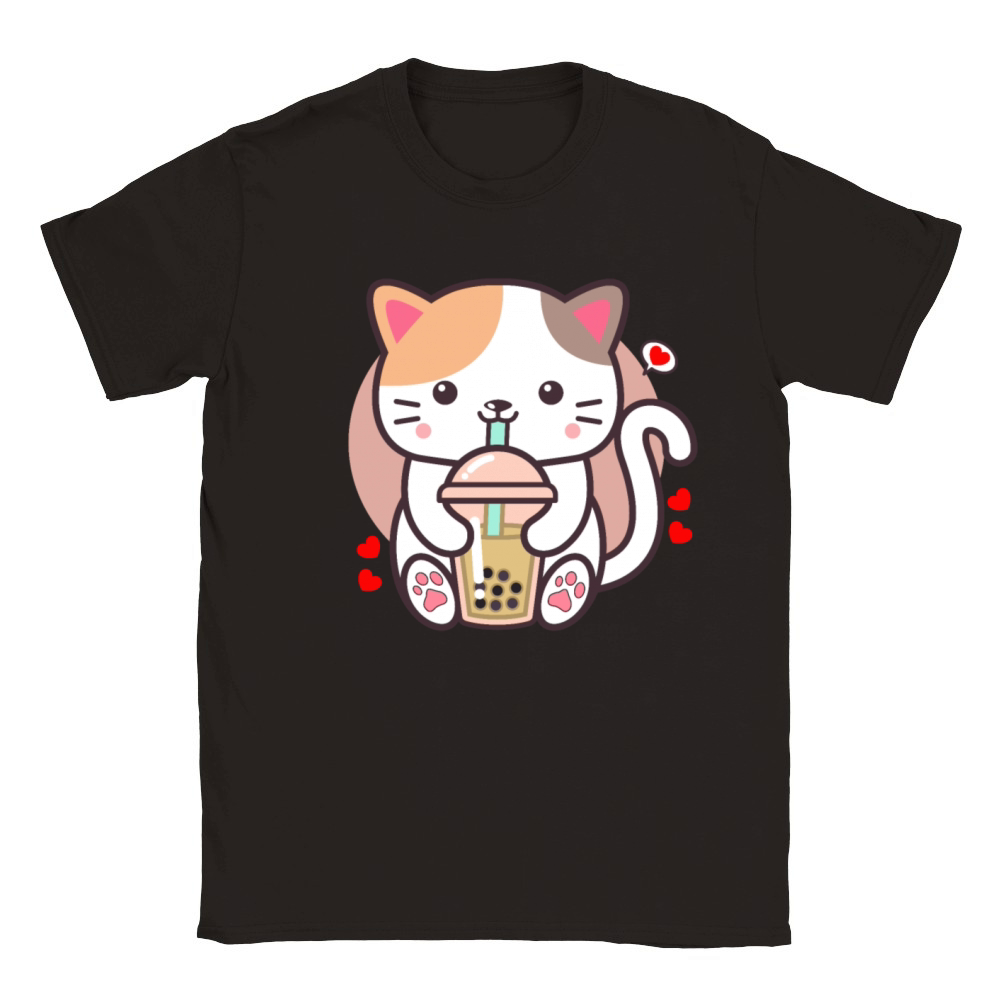 Cute Cat Boba Tea Bubble Tea Anime Japanese Neko Classic Kids Crewneck T-shirt