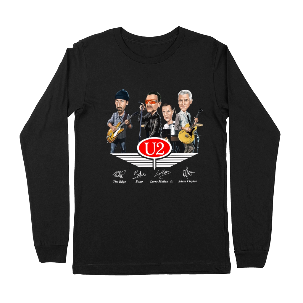 U2 signatures Larry Mullen Jr The Edge Bono Adam Clayton shirt Premium Long Sleeve