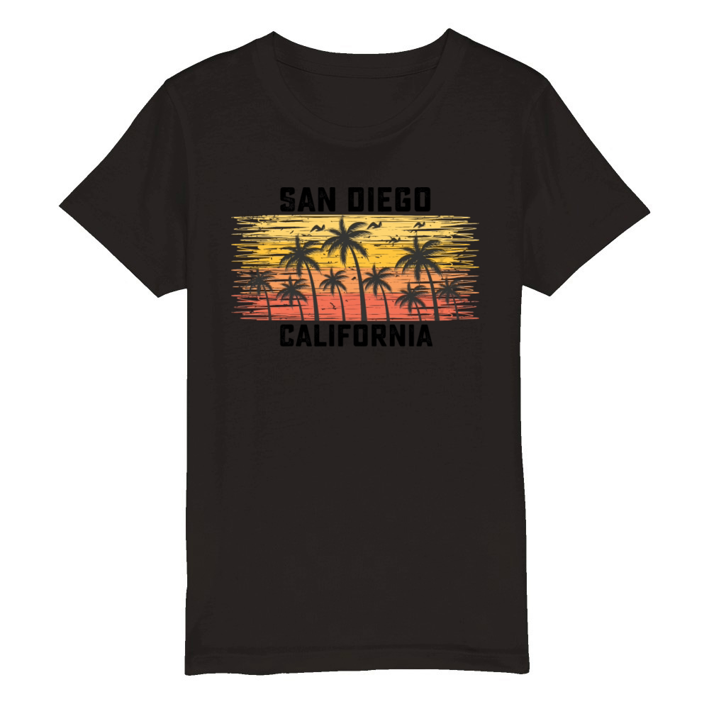 San Diego California Summer Retro VIntage Vacation Organic Kids Crewneck T-shirt