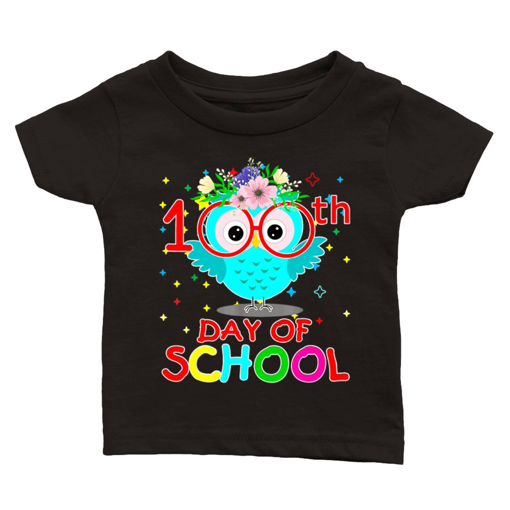 100 Days Of School Cute Owl Happy 100th Day Classic Baby Crewneck T-shirt