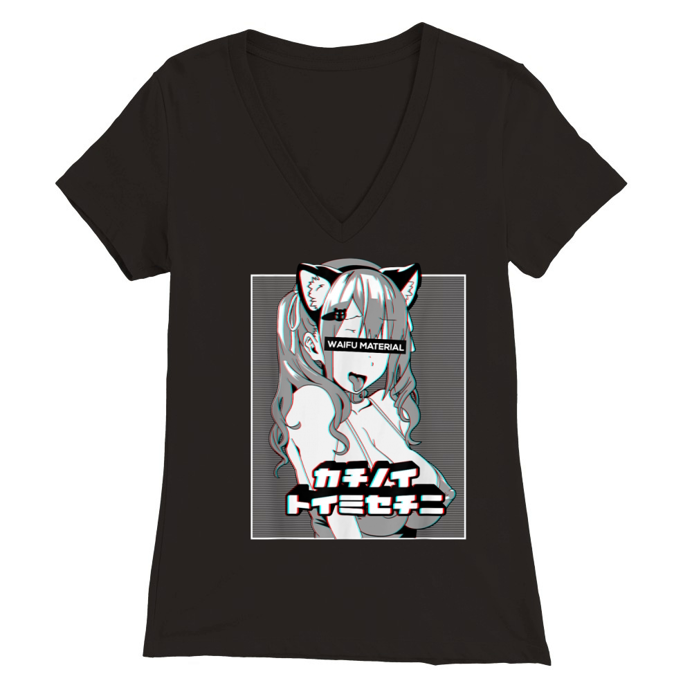 Ahegao t shirt lewd anime neko girl shirt and waifu material Premium Womens V-Neck T-shirt