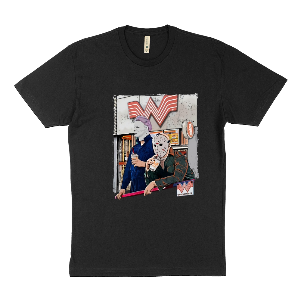 Jason Voorhees and Michael Myers drinking Whataburger Sustainable T-Shirt