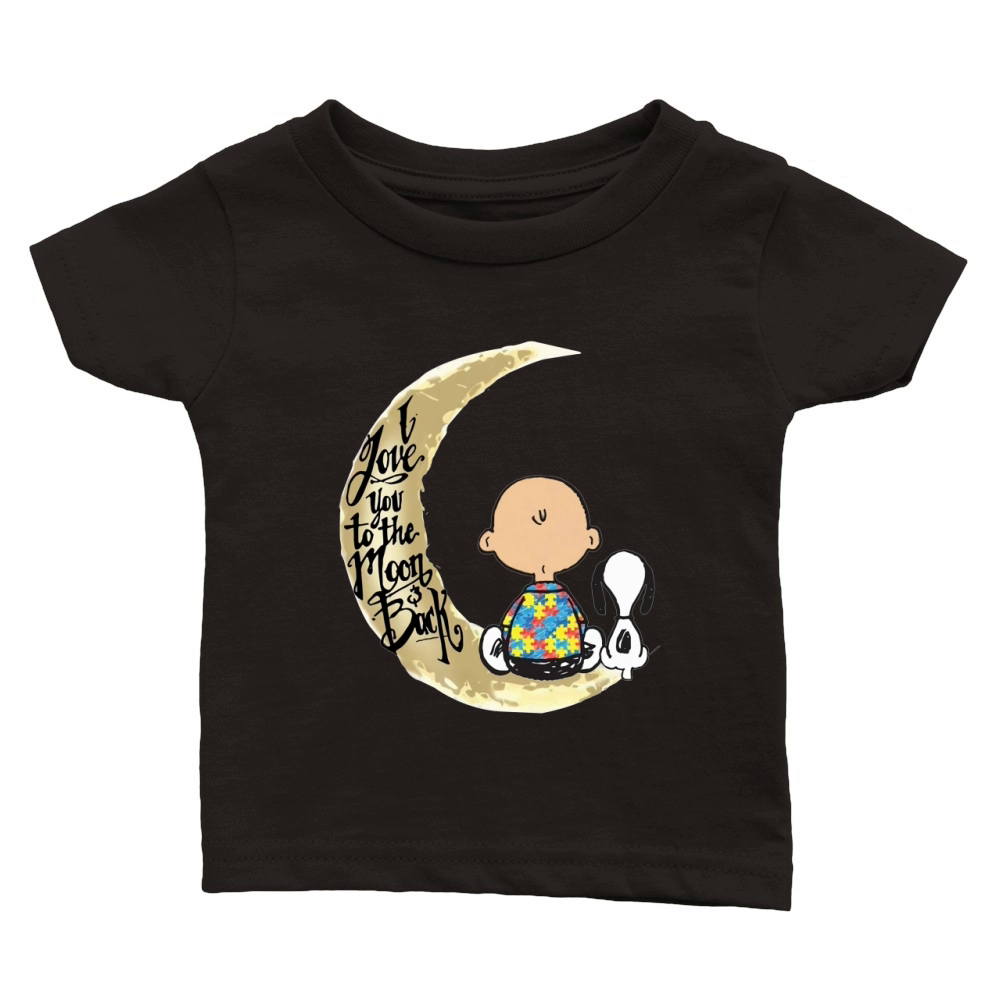 Premium Snoopy Charlie Brown Autism I Love You To The Moon Back Classic Baby Crewneck T-shirt