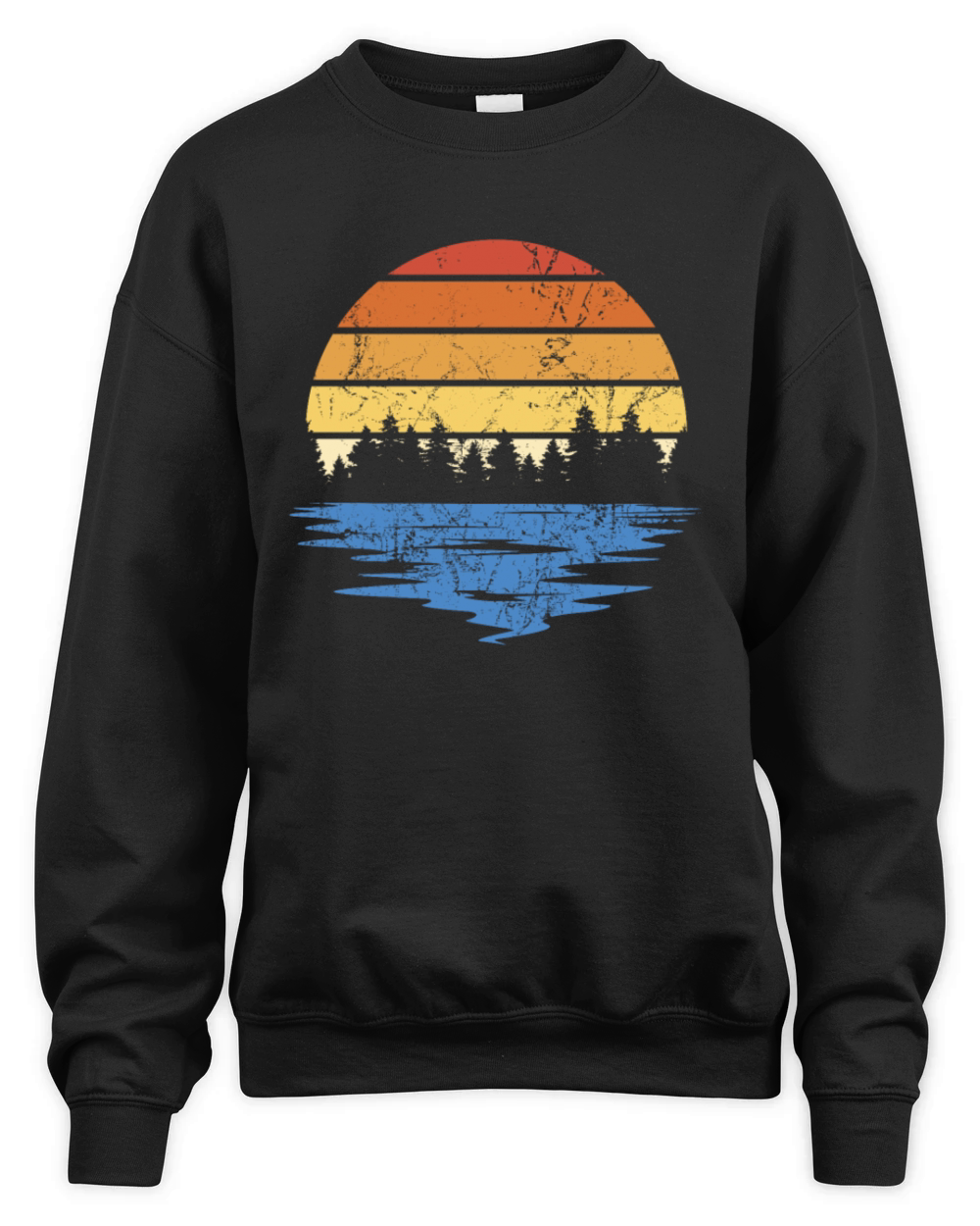 RETRO FOREST WITH LAKE IN SUNSET VINTAGE Unisex Premium Crewneck Sweatshirt