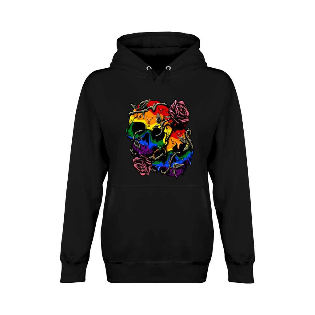Gay Pride Rainbow Flag Skull Roses Subtle LGBTQ Unisex Premium Pullover Hoodie