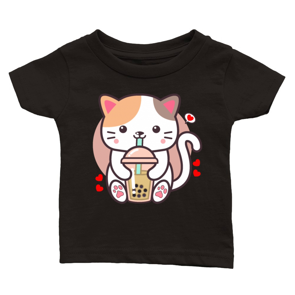 Cute Cat Boba Tea Bubble Tea Anime Japanese Neko Classic Baby Crewneck T-shirt