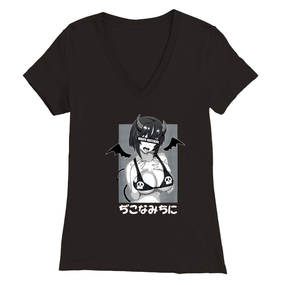 Ahegao Waifu Material Lewd Devil Anime Girl Cosplay shirt Premium Womens V-Neck T-shirt