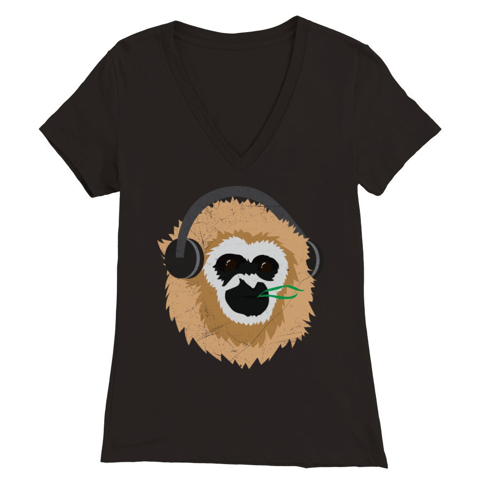Music Monkey Headphone Music Lover Funny Gift Idea Premium Womens V-Neck T-shirt