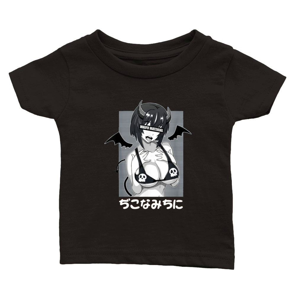 Ahegao Waifu Material Lewd Devil Anime Girl Cosplay shirt Classic Baby Crewneck T-shirt