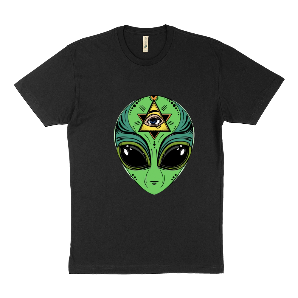 alien face and alien shuttle in the space Sustainable T-Shirt