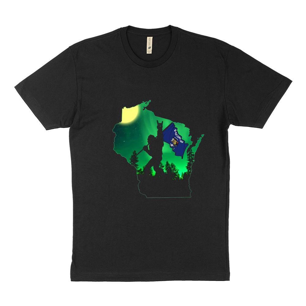 Bigfoot Wisconsin Moonlit Night Map Flag Sustainable T-Shirt