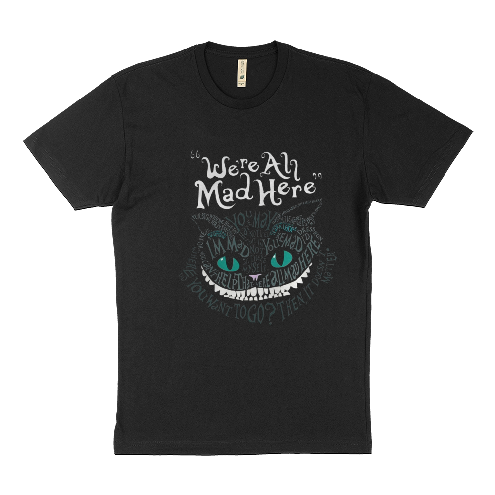 Cheshire Faced Cat Were All Mad Here Smile Sustainable T-Shirt