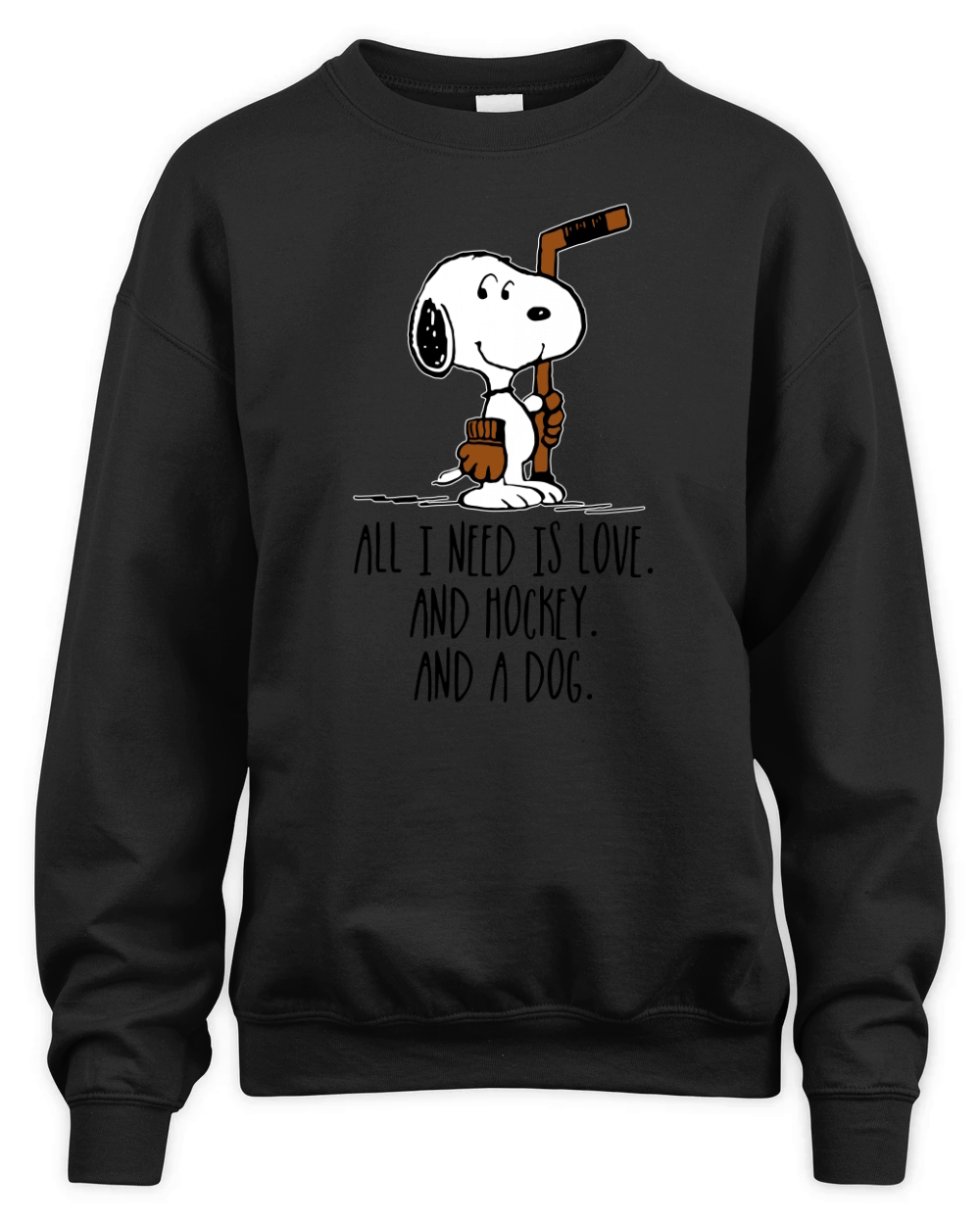 Snoopy all i need is love and hockey and a dog Unisex Premium Crewneck Sweatshirt