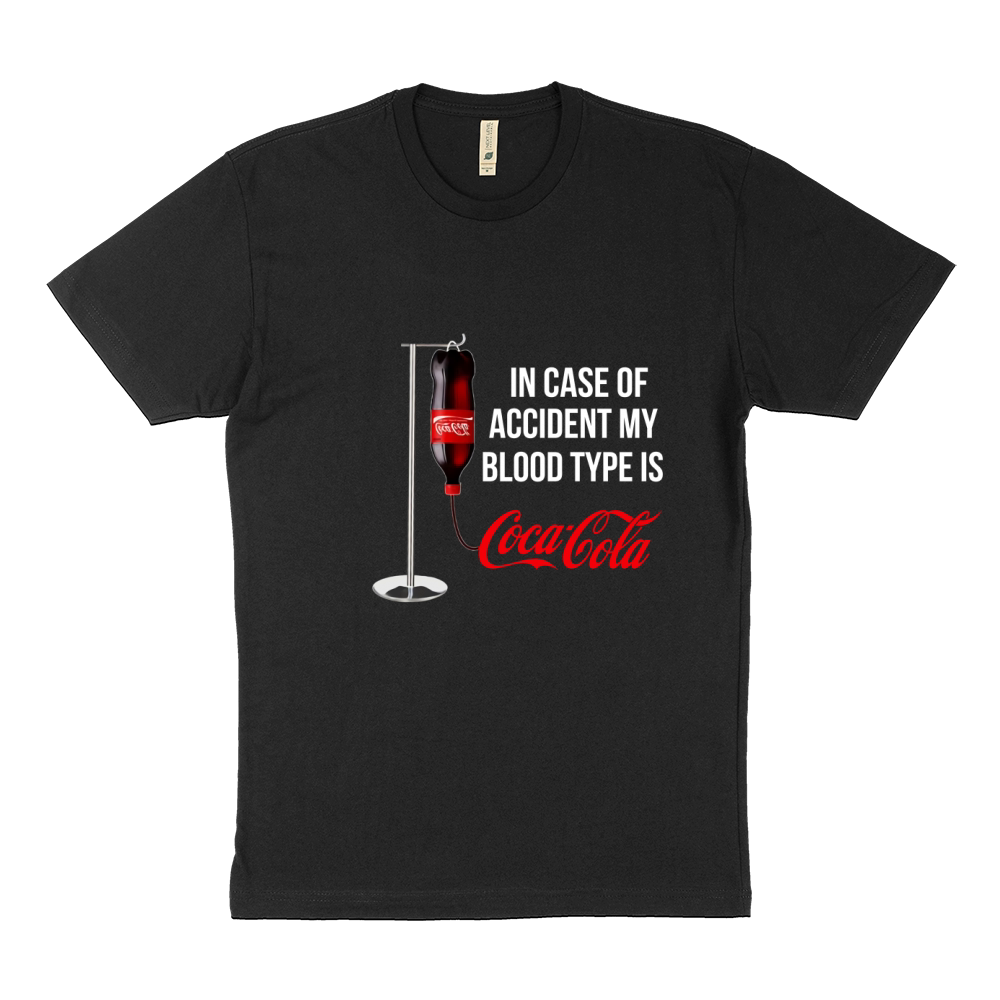 In Case Of Accident My Blood Type Is Coca Cola shirt Sustainable T-Shirt