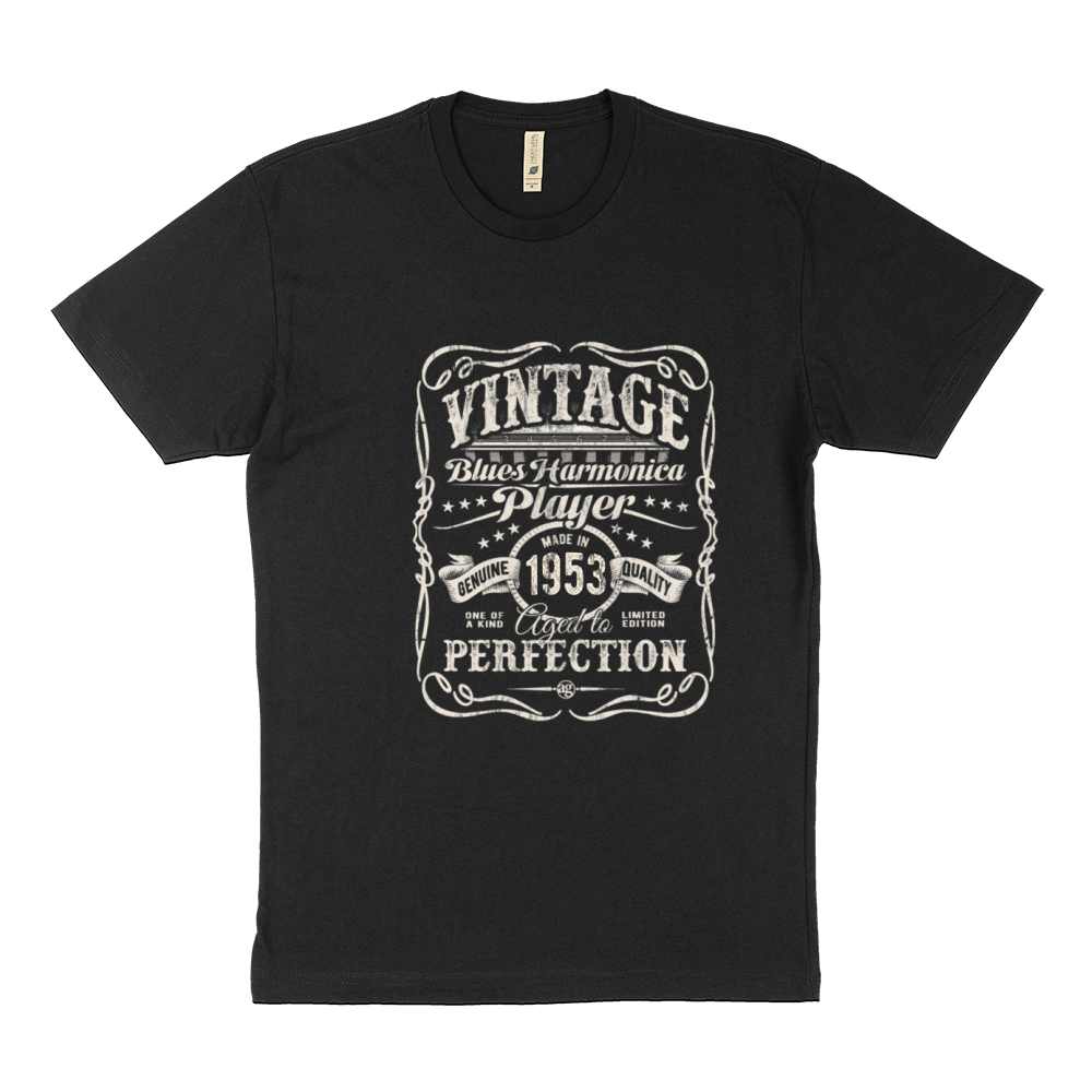Vintage Blues Harmonica Player Made In 1953 Sustainable T-Shirt