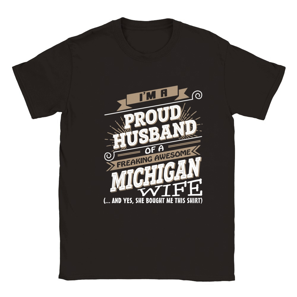I'M A PROUD HUSBAND OF A MICHIGAN WIFE Classic Kids Crewneck T-shirt