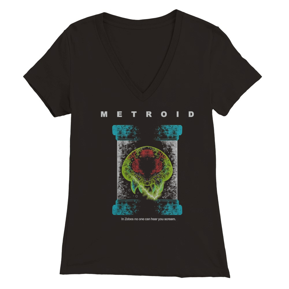 IN ZEBES METROID SAMUS ARAN ZEBES GAMING ALIEN XENOMORPH MOVIES Premium Womens V-Neck T-shirt