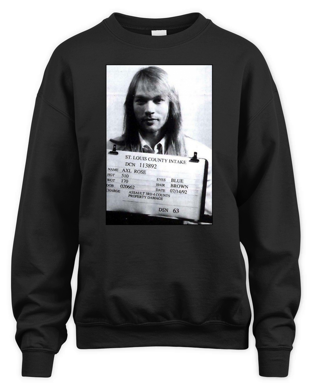 Axl Roses Mugshot 1992 TShirt Unisex Premium Crewneck Sweatshirt