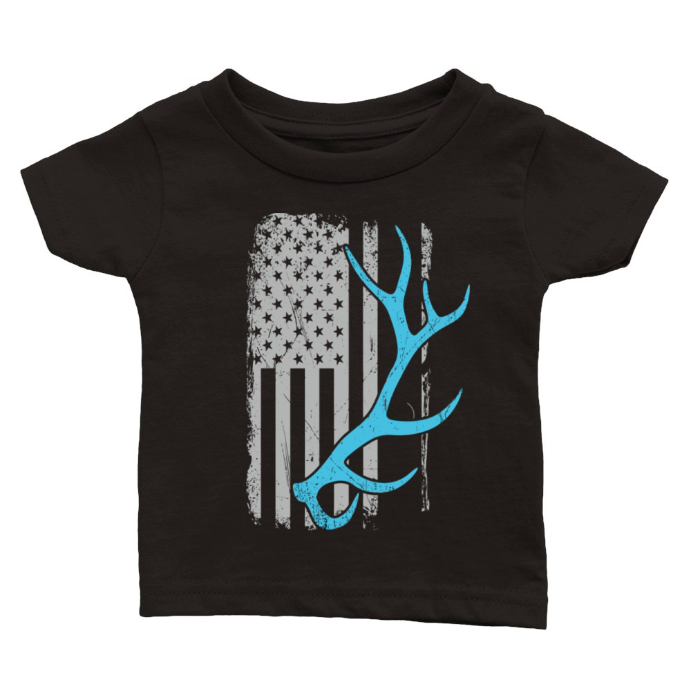 Elk Hunter Vintage American Flag Shed Antler Classic Baby Crewneck T-shirt
