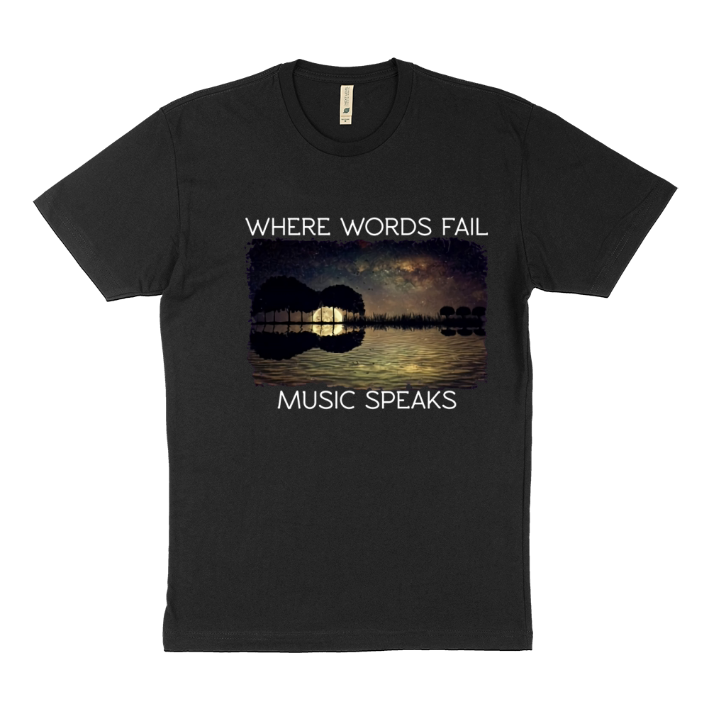 Where words fail music speaks music lovers guitar lovers Sustainable T-Shirt