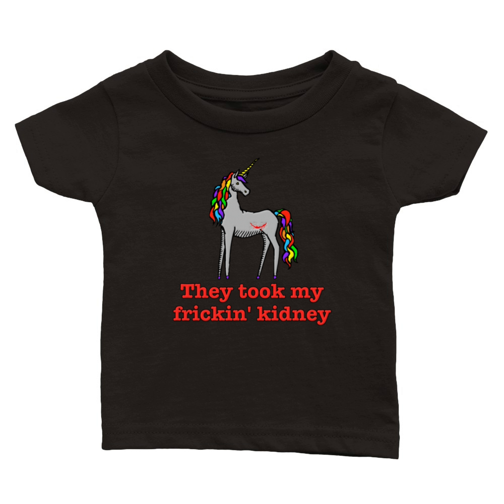 Charlie Unicorn They Took My Frickin  Kidney Classic Baby Crewneck T-shirt
