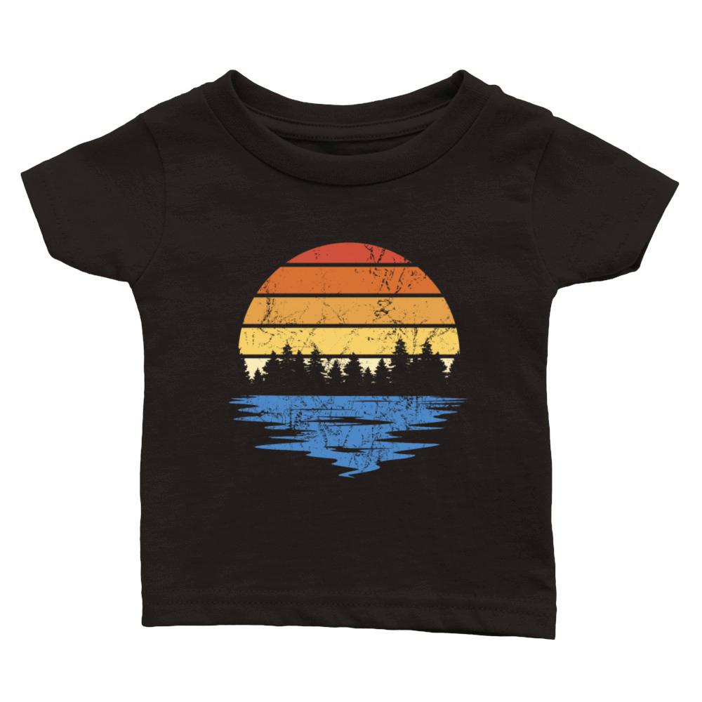 RETRO FOREST WITH LAKE IN SUNSET VINTAGE Classic Baby Crewneck T-shirt