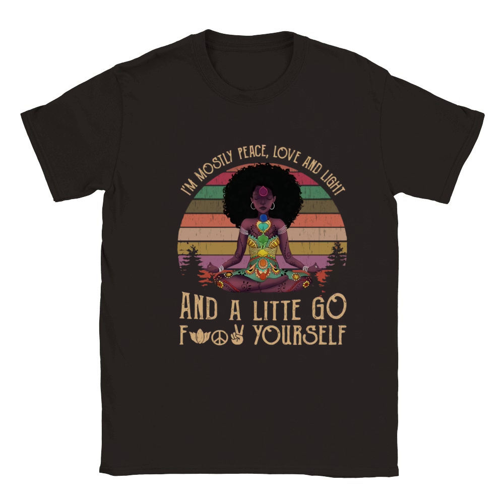 Vintage Black Queen Yoga I’m Mostly Peace Love And Light shirtn - Ladies Flowy Tank Classic Kids Crewneck T-shirt