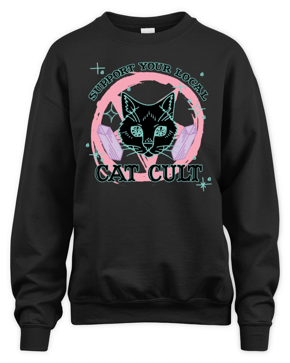 Support Your Local Cat Cult - Pink Pastel Goth Unisex Premium Crewneck Sweatshirt