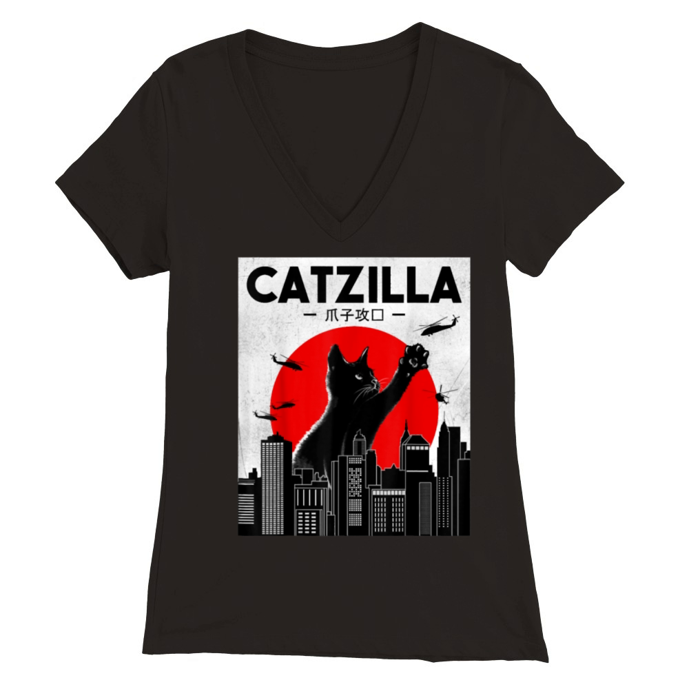 Catzilla Funny Cat Premium Womens V-Neck T-shirt