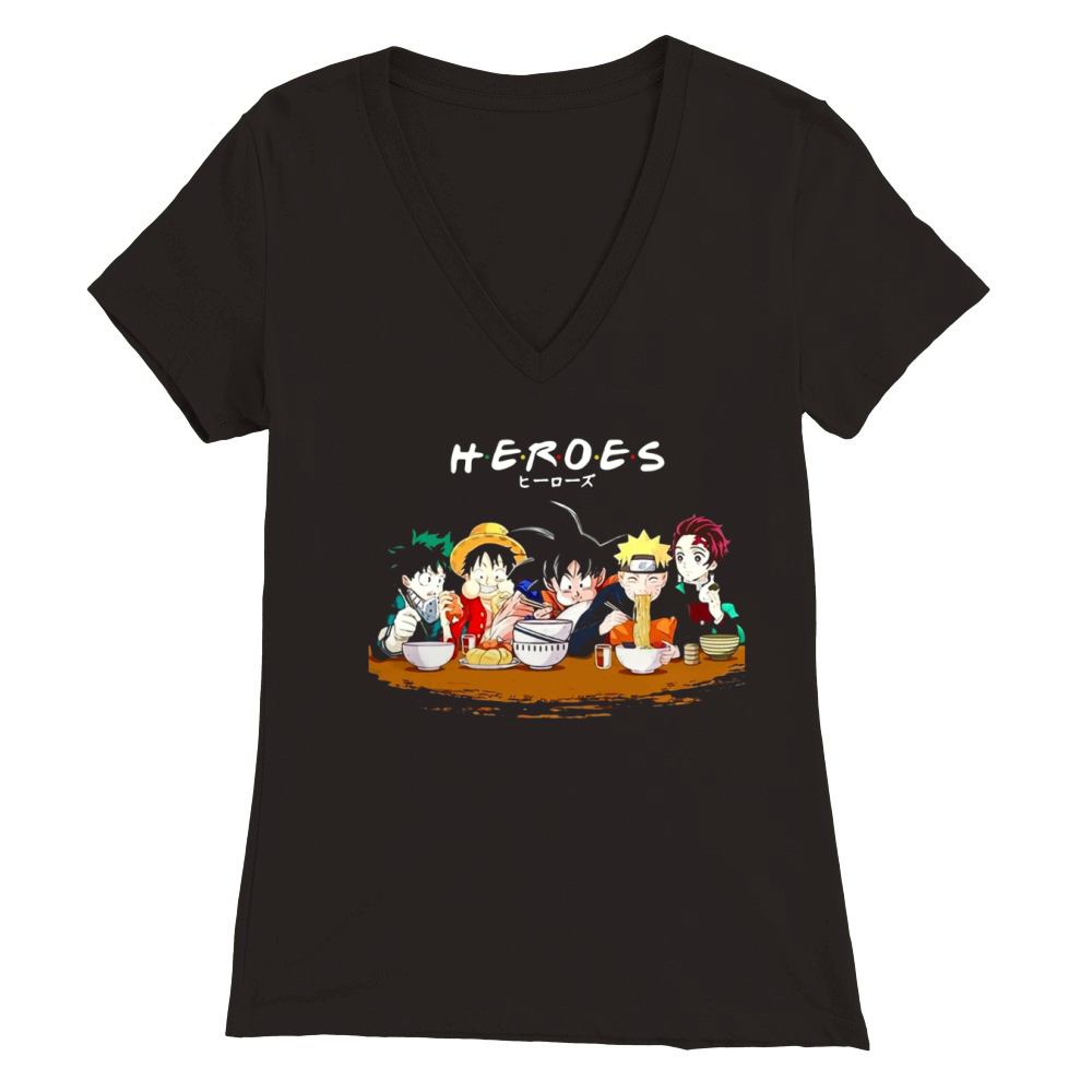 Mashup Heroes characters Anime eat together shirt Premium Womens V-Neck T-shirt
