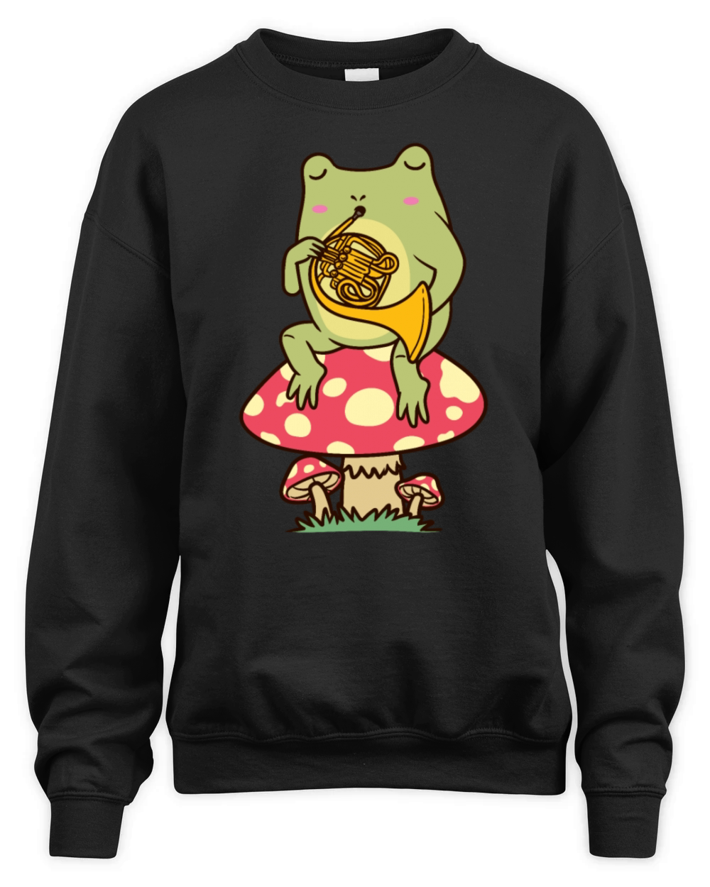 Frog On Mushroom French Horn Player Hornist Unisex Premium Crewneck Sweatshirt