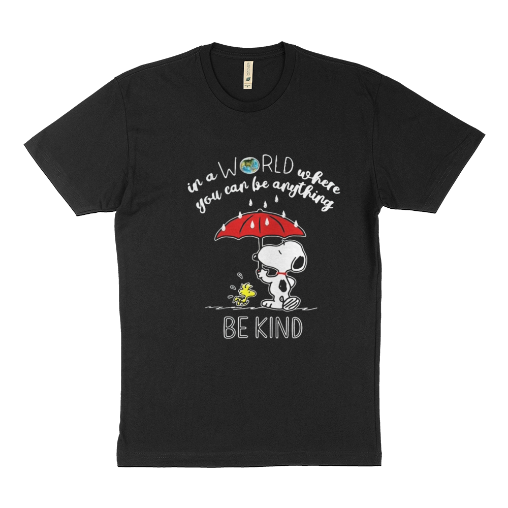 Snoopy In a world where you can be anything be kind Sustainable T-Shirt