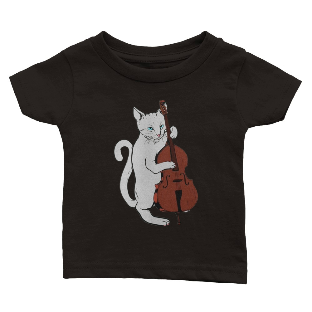Jazz Cat Playing Upright Bass Shirt Cool Musician Classic Baby Crewneck T-shirt