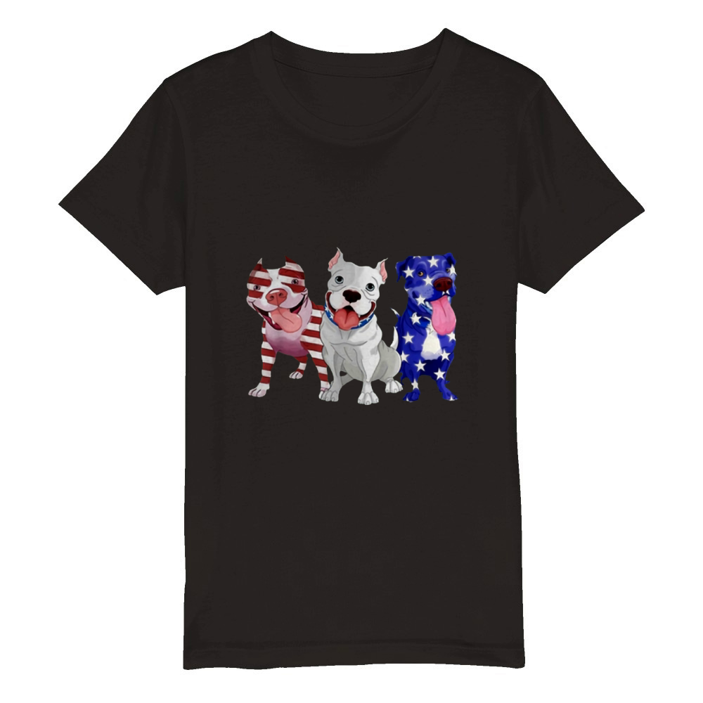Pitbull Red White Blue Stars American Flag 4th Of July shirt Organic Kids Crewneck T-shirt