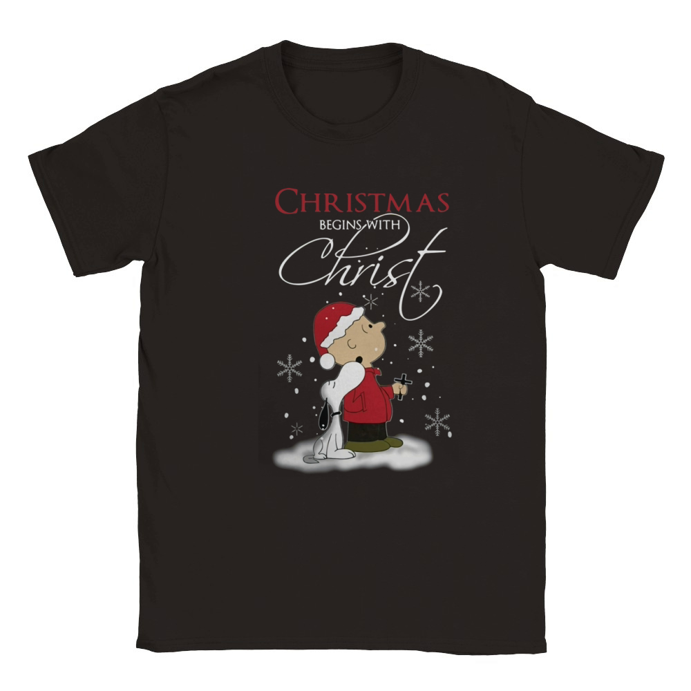 Snoopy and Charlie Christmas begins with Christ Classic Kids Crewneck T-shirt
