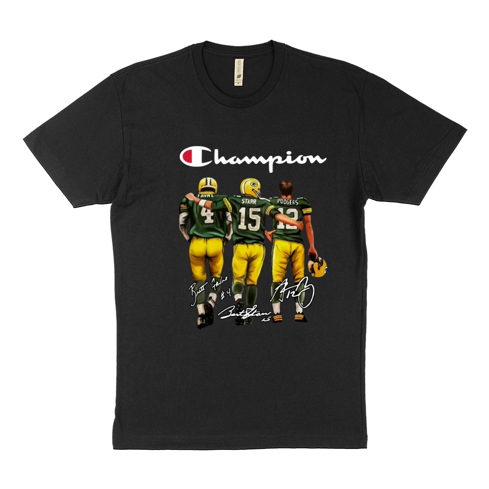 Green Bay Packer Champion Brett Favre Bart Starr Aaron Charles Rodgers Signatures Sustainable T-Shirt