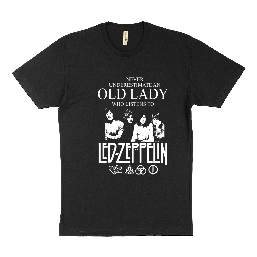 Never Underestimate An Old Lady Who Listens To Led Zeppelin Sustainable T-Shirt