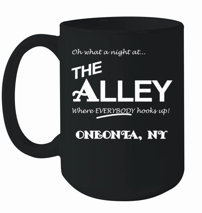 oneonta the alley t shirt 7t8 Black Ceramic Mug