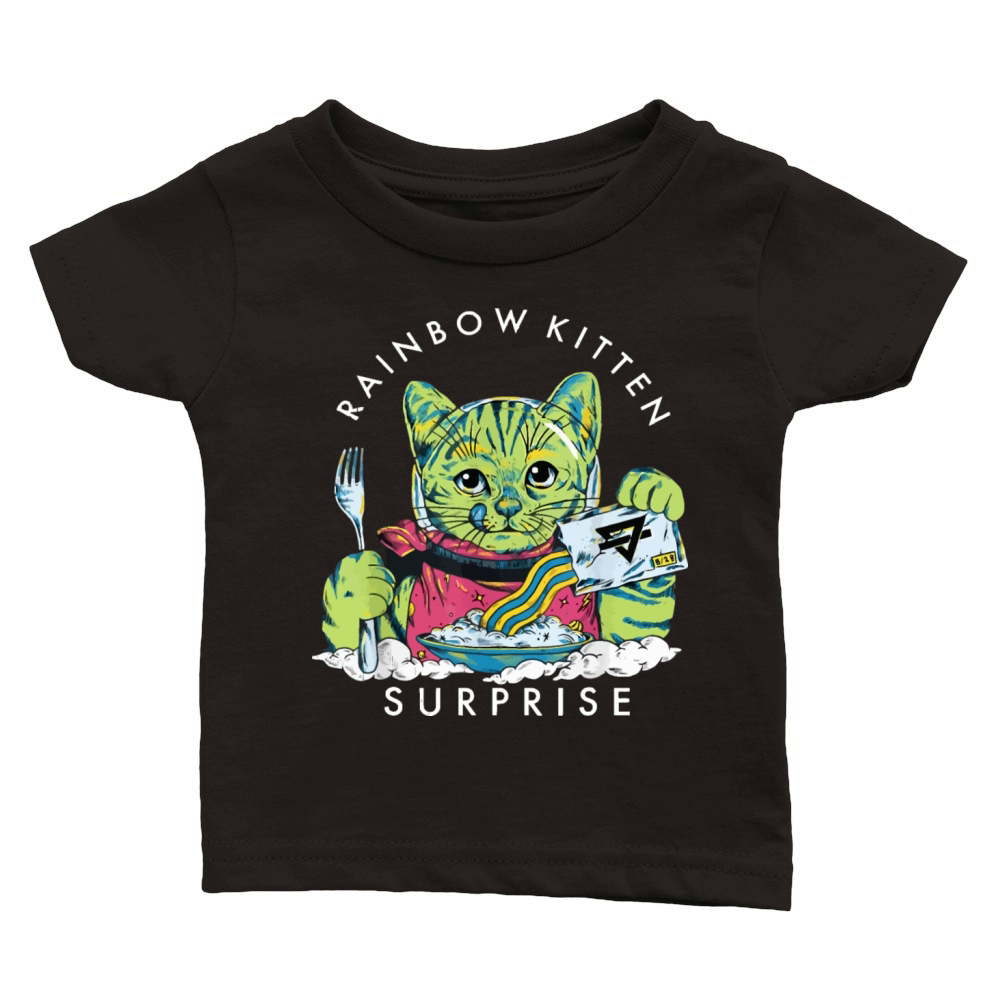 Cats Rainbow Kitten Surprise Cute Eat Retro Animal Classic Baby Crewneck T-shirt