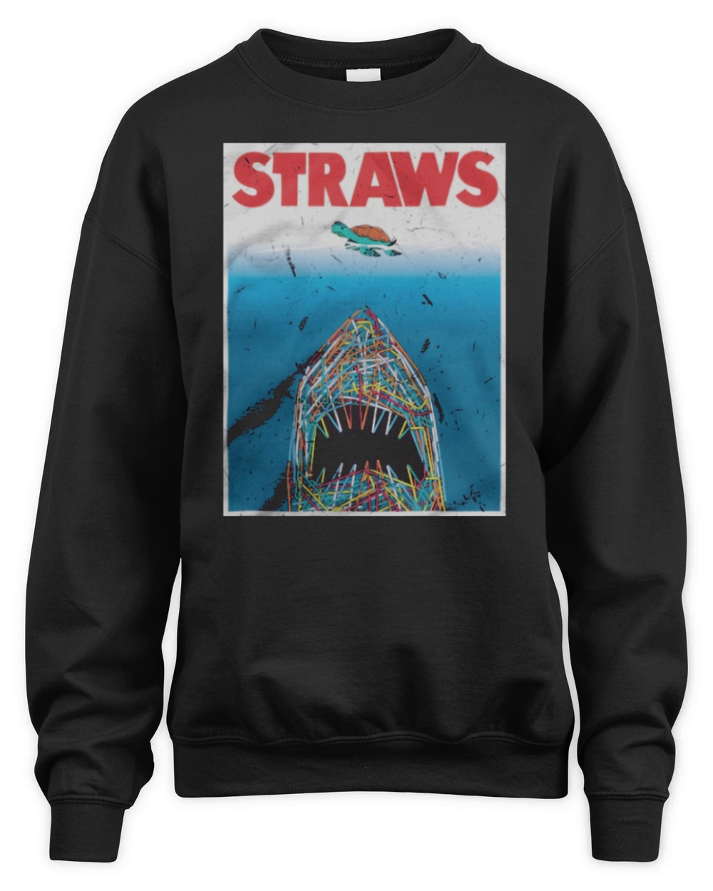 Straws  Jaws Shark And Turles Unisex Premium Crewneck Sweatshirt