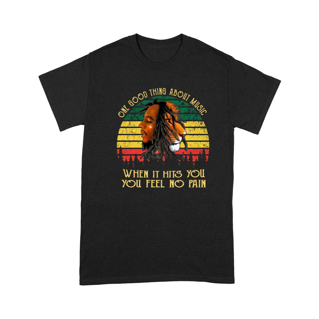 Vintage bob marley iron lion zion one good thing about music when it hits you you feel no pain Premium T-shirt